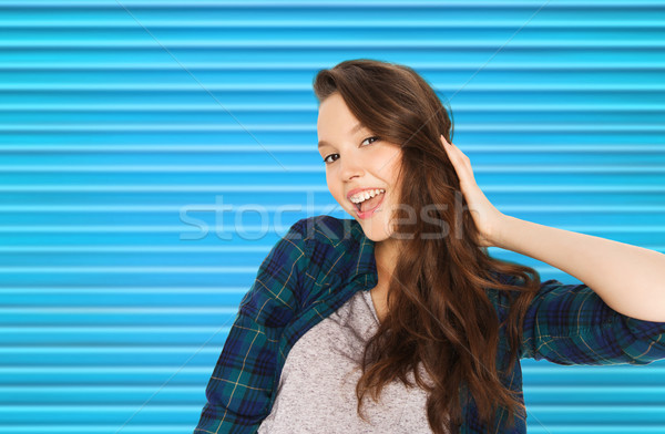 Boldog mosolyog csinos tinilány emberek hajápolás Stock fotó © dolgachov