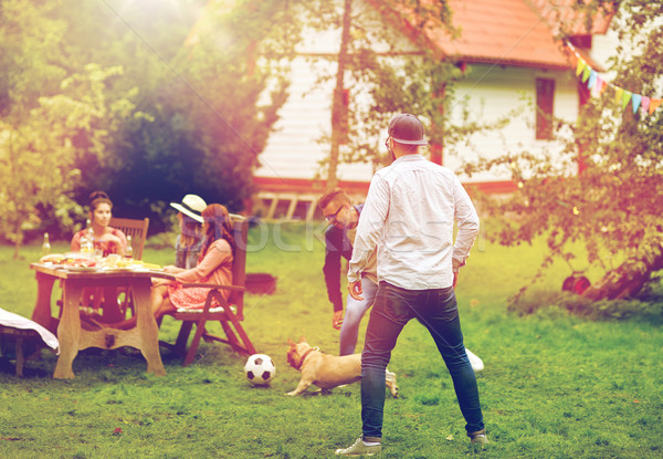 Stockfoto: Vrienden · spelen · voetbal · hond · zomer · tuin