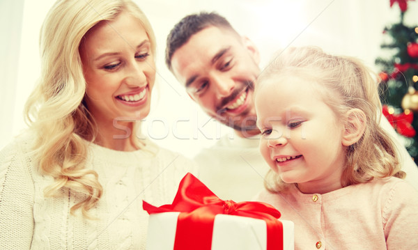 happy family at home with christmas gift box Stock photo © dolgachov