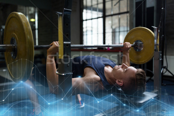 Stock foto: Junger · Mann · Muskeln · Langhantel · Fitnessstudio · Sport · Bodybuilding
