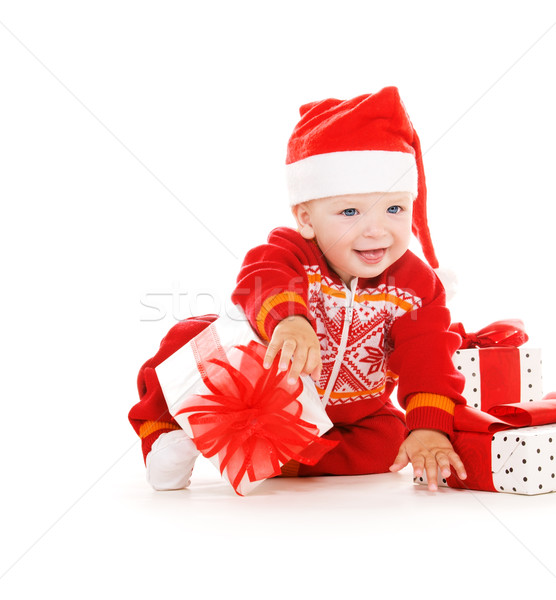 Foto stock: Ayudante · bebé · Navidad · regalos · blanco