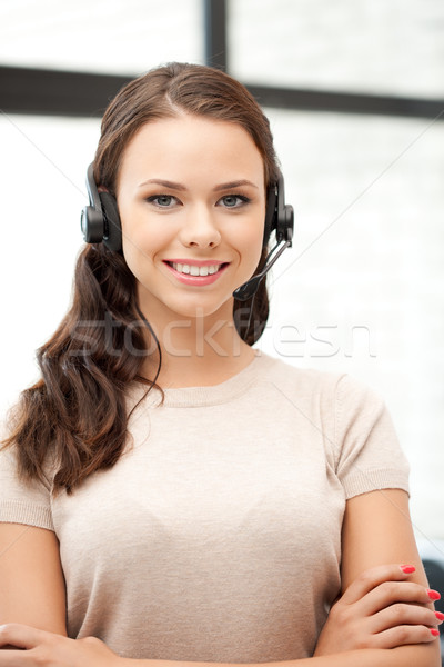 Foto stock: Línea · de · ayuda · brillante · Foto · amistoso · femenino · operador