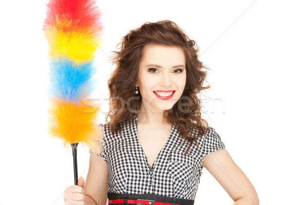 Stock photo: beautiful woman with cleaning sweep