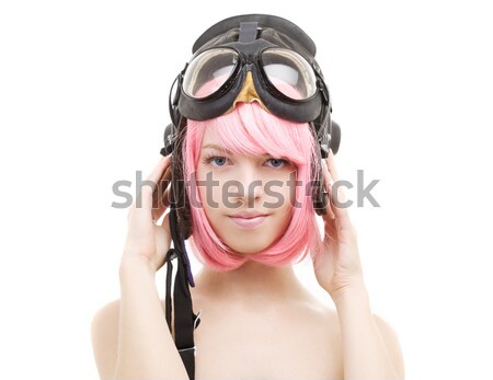 pink hair girl in aviator helmet Stock photo © dolgachov