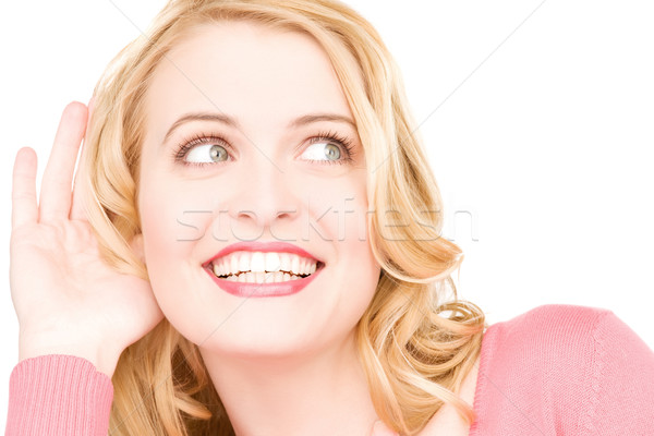 Pletyka fényes kép fiatal nő hallgat nő Stock fotó © dolgachov