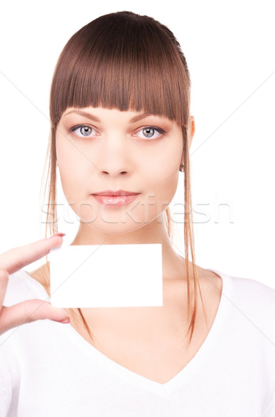 Feliz mujer tarjeta de visita blanco negocios papel Foto stock © dolgachov