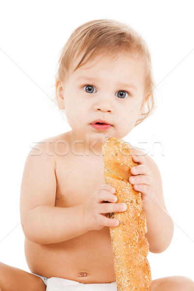 Cute eten lang brood jeugd voedsel Stockfoto © dolgachov