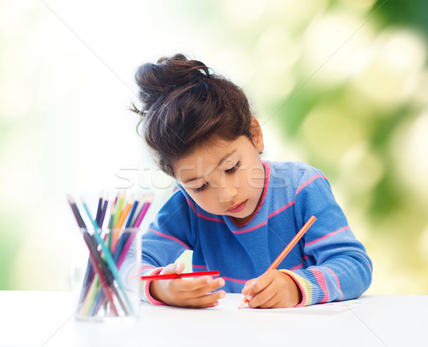 Stockfoto: Meisje · tekening · kinderen · hobby · jeugd · gelukkige · mensen