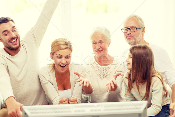 happy family watching tv at home Stock photo © dolgachov