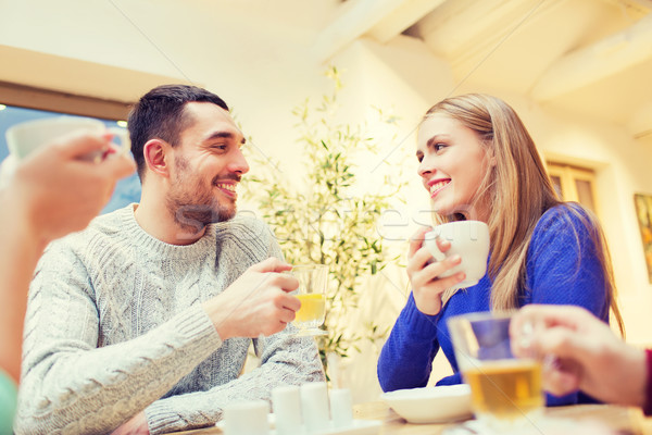 Foto stock: Feliz · casal · reunião · potável · chá · café