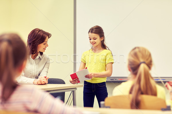 group of school kids with teacher in classroom Stock photo © dolgachov