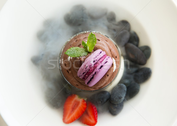 close up of chocolate dessert at restaurant Stock photo © dolgachov