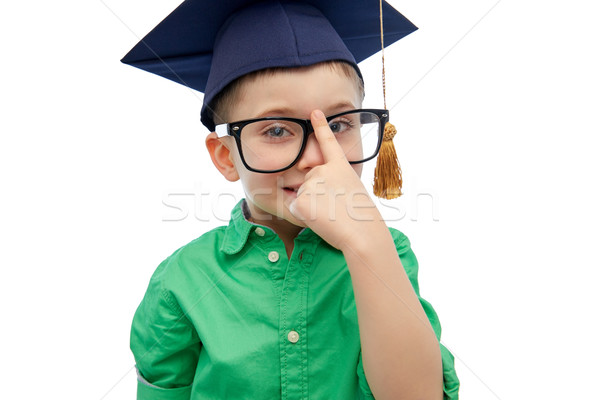 Vidám fiú agglegény kalap szemüveg gyermekkor iskola Stock fotó © dolgachov