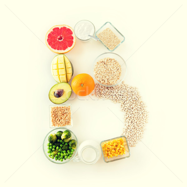 close up of food ingredients in letter b shape Stock photo © dolgachov