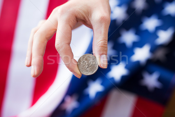 Stockfoto: Handen · munten · Amerikaanse · vlag · geld