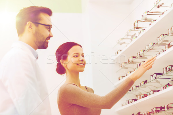 Foto stock: Mujer · gafas · óptico · óptica · tienda