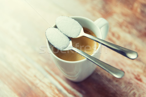 Stock fotó: Közelkép · fehér · cukor · teáskanál · kávéscsésze · cukorbetegség