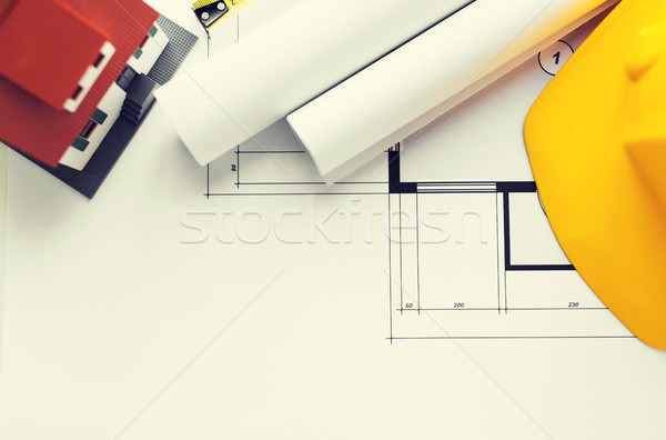 [[stock_photo]]: Architectural · plan · outils · architecture · bâtiment