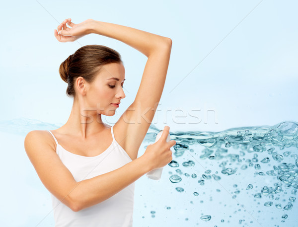 Stock fotó: Nő · dezodor · kék · higiénia · testápoló · emberek