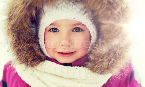 Foto stock: Cara · feliz · pequeño · nino · nina · invierno