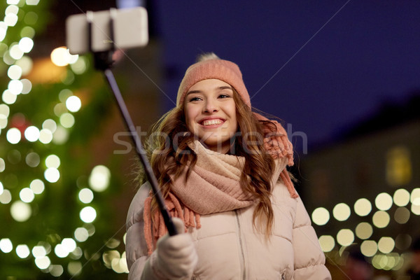 Stockfoto: Jonge · vrouw · kerstboom · vakantie · mensen · mooie