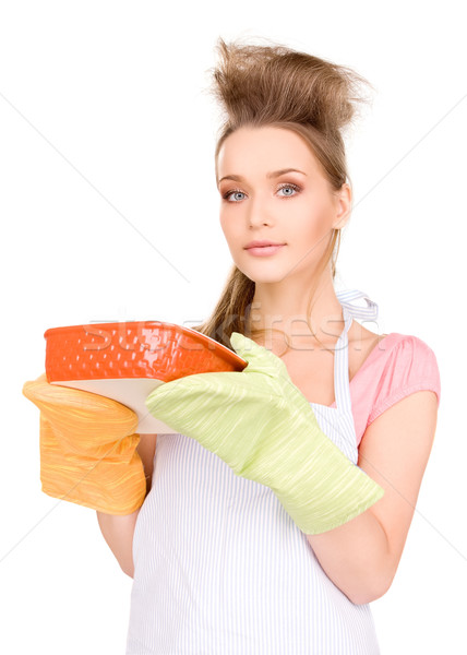 Kochen Hausfrau Bild schönen weiß Essen Stock foto © dolgachov