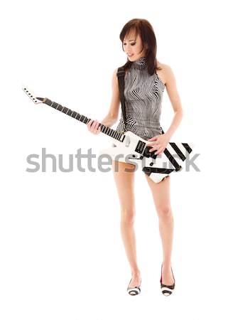 Rock babe foto ragazza chitarra elettrica bianco Foto d'archivio © dolgachov