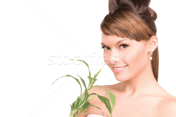 Foto stock: Mulher · quadro · branco · saúde · verde