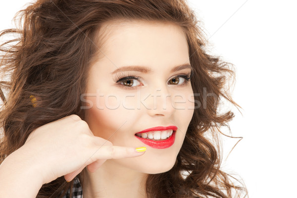 女性 私を呼び出す ジェスチャー 画像 美人 ストックフォト © dolgachov