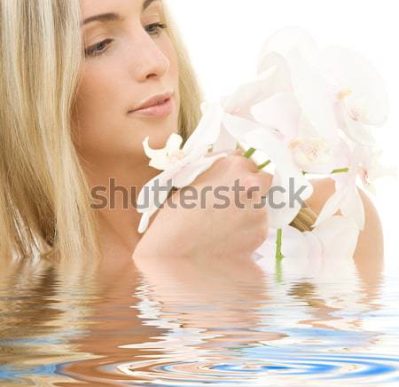 Stock foto: Schöne · Frau · Orchidee · Blume · Wasser · Frau · Mädchen