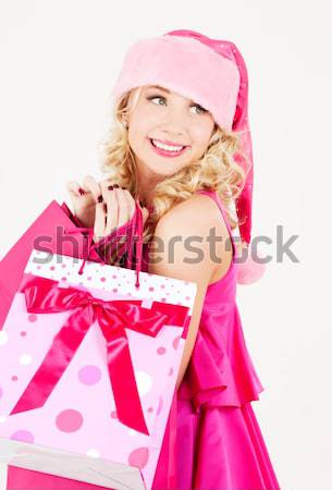 santa helper in pink lingerie with disco ball Stock photo © dolgachov