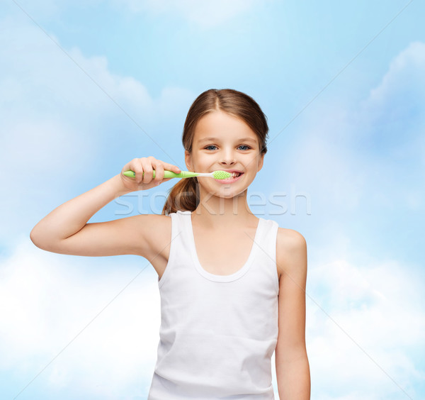 Foto stock: Menina · branco · camisas · projeto · saúde