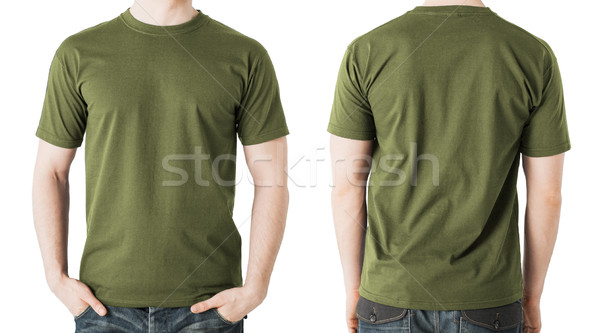man in blank khaki t-shirt, front and back view Stock photo © dolgachov