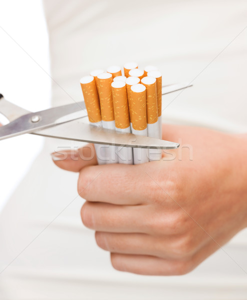 close up of scissors cutting many cigarettes Stock photo © dolgachov