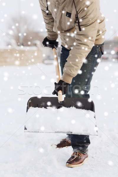 closeup of man digging snow with shovel Stock photo © dolgachov