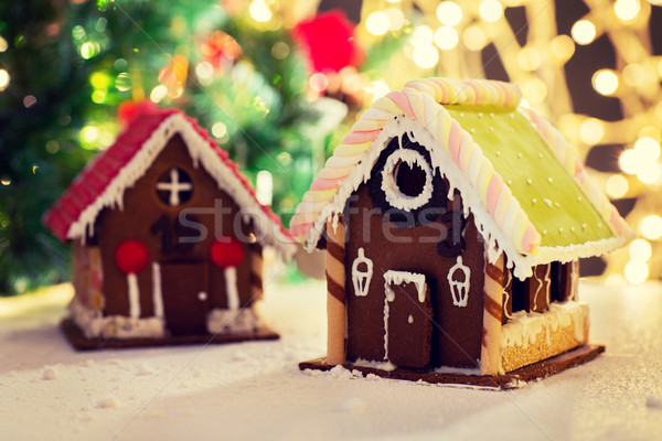 closeup of beautiful gingerbread house at home Stock photo © dolgachov