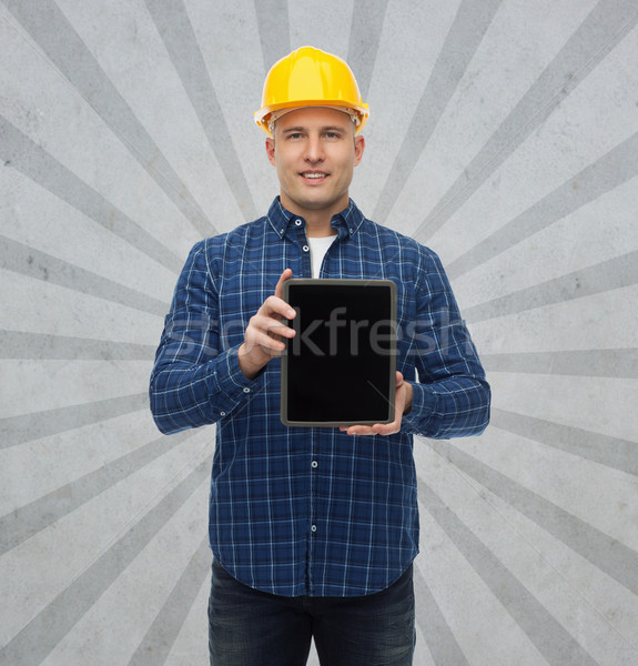 Stock fotó: Mosolyog · férfi · építész · sisak · táblagép · javítás