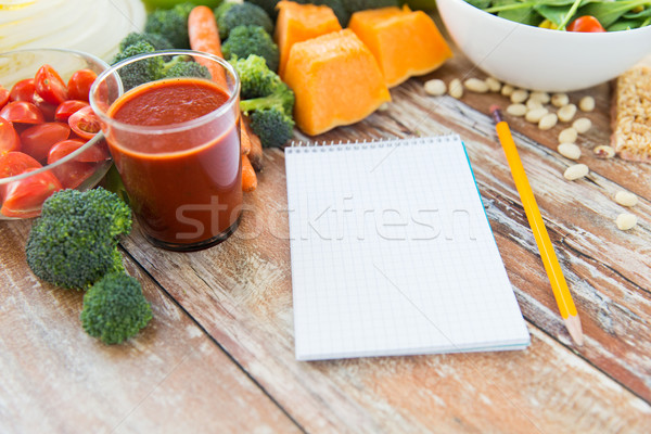 Stock foto: Voll · Gemüse · Notebook · Tabelle · gesunde · Ernährung