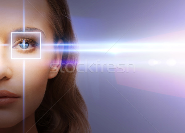 Frau Auge Laser Korrektur Rahmen Gesundheit Stock foto © dolgachov