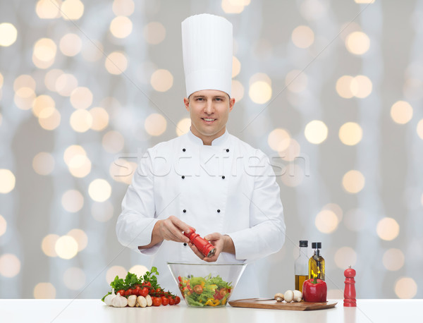 happy male chef cook cooking food Stock photo © dolgachov