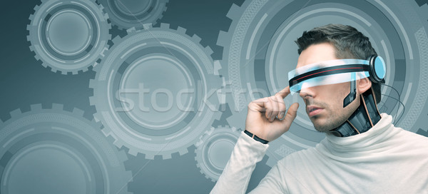 Adam fütüristik 3d gözlük insanlar teknoloji gelecek Stok fotoğraf © dolgachov