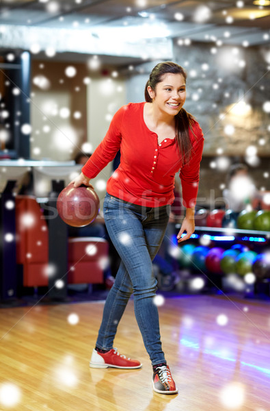 Heureux jeune femme balle bowling club [[stock_photo]] © dolgachov