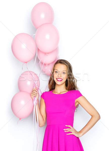 Mutlu genç kadın genç kız pembe elbise güzellik Stok fotoğraf © dolgachov