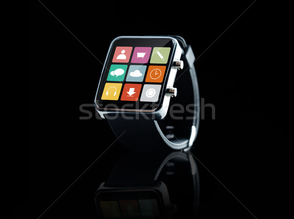 Közelkép fekete okos óra app ikonok Stock fotó © dolgachov