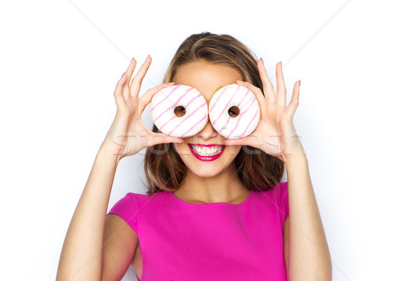 Stockfoto: Gelukkig · vrouw · tienermeisje · naar · donuts · mensen