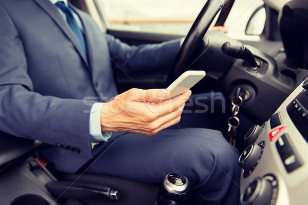 close up of man with smartphone driving car Stock photo © dolgachov