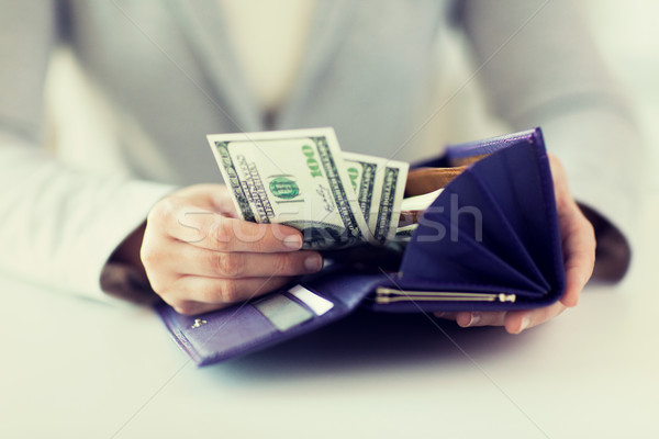 close up of woman hands with wallet and money Stock photo © dolgachov