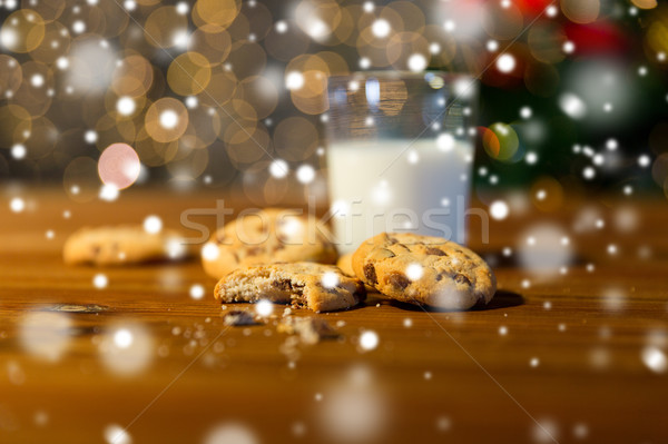 close up of cookies and milk over christmas lights Stock photo © dolgachov