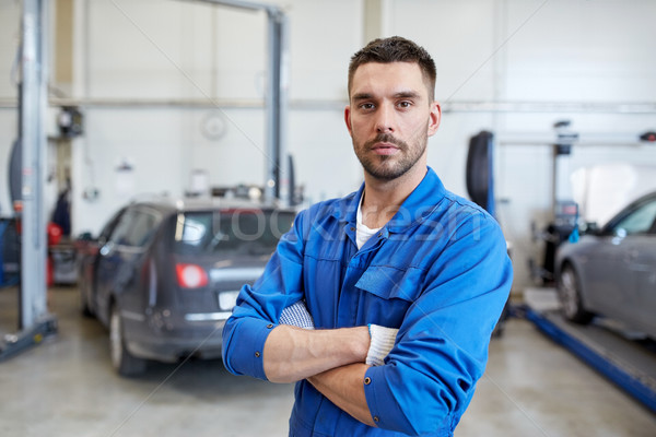 Mechanik samochodowy człowiek samochodu warsztaty usługi naprawy Zdjęcia stock © dolgachov