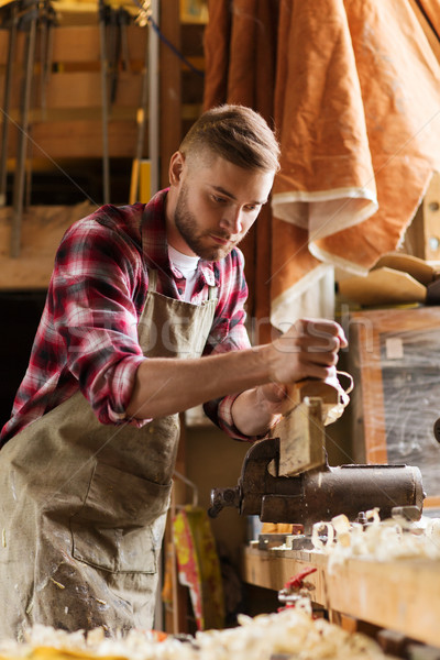 Stock foto: Zimmermann · arbeiten · Flugzeug · Holz · Workshop · Beruf